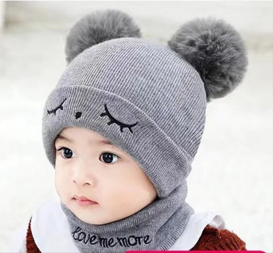 🍼 Baby Knit Hat & Scarf Set – Warm Winter Beanie with Ears (0–12 Months)