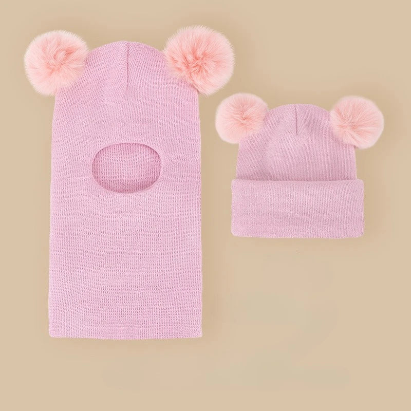 Kids Winter Hat Scarf Combo Lined Knit Ear Flap Hat with Neck Warmer Warm Unisex Pull-On Balaclava for Baby Toddler Boy Girl