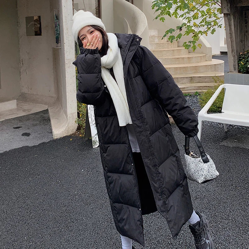 🧥 Women’s Long Hooded Puffer Jacket
