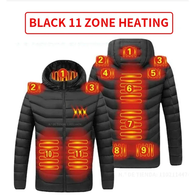 USB Rechargeable Heated Jacket Cotton Hooded Jacket Electric Heated Warm Jacket Outdoor Camping Hiking