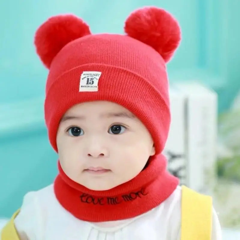 🍼 Baby Knit Hat & Scarf Set – Warm Winter Beanie with Ears (0–12 Months)