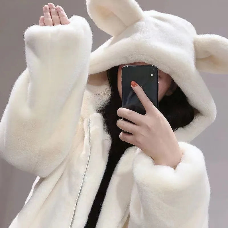 🐻  Bear Ears Hooded Jacket – Plush Fur Winter Coat