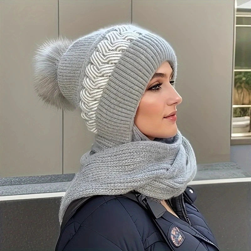 Glow West Women’s 2-in-1 Fleece-Lined Hat & Scarf | Winter Warm Knit Set