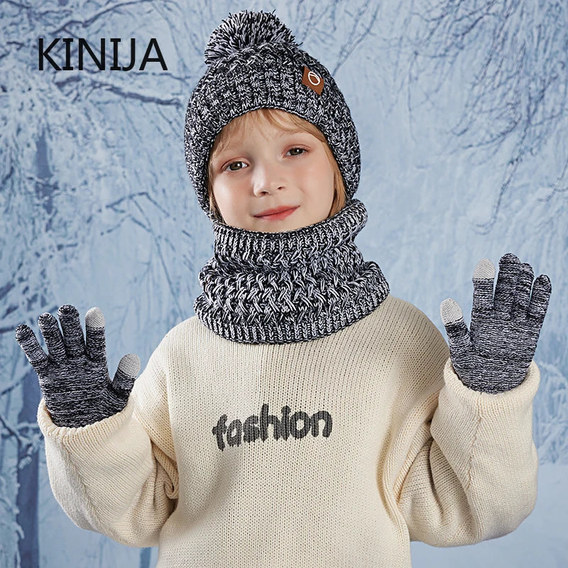 🧤 Kids 3-Piece Winter Set – Knitted Hat, Scarf & Gloves (Unisex)