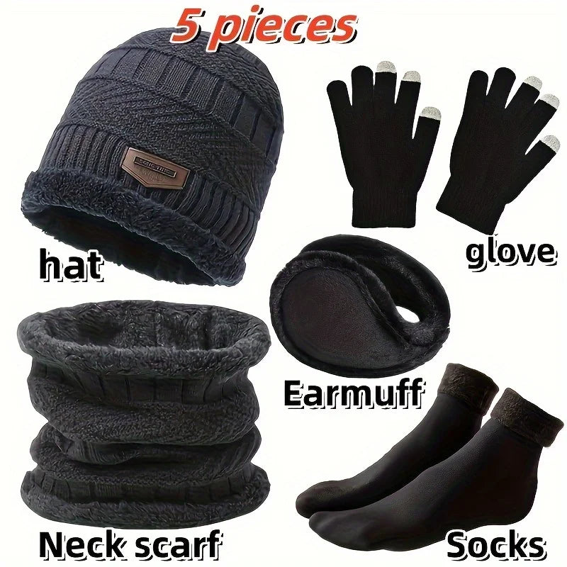 Men's winter hat, outdoor winter scarf, gloves, neckline, one plus cashmere insulated knit hat and socks