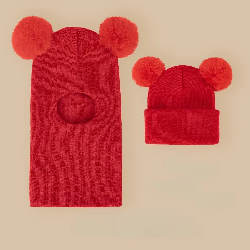 🐻 3. Kids Knit Winter Hat & Scarf Set – Fleece-Lined Balaclava (Ages 1–3)