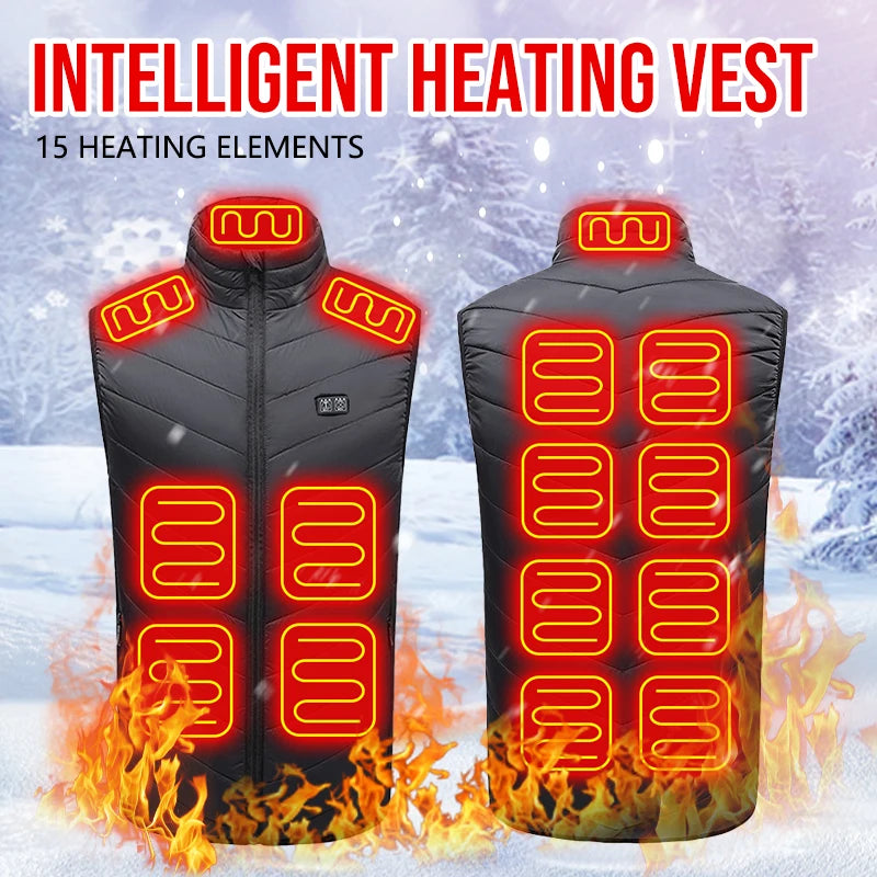 15 Areas USB Heated Jacket Men Women Electric Heated Vest Heating Coat Bodywarmer Winter Outdoor Soft Shell Smart Veste Camping