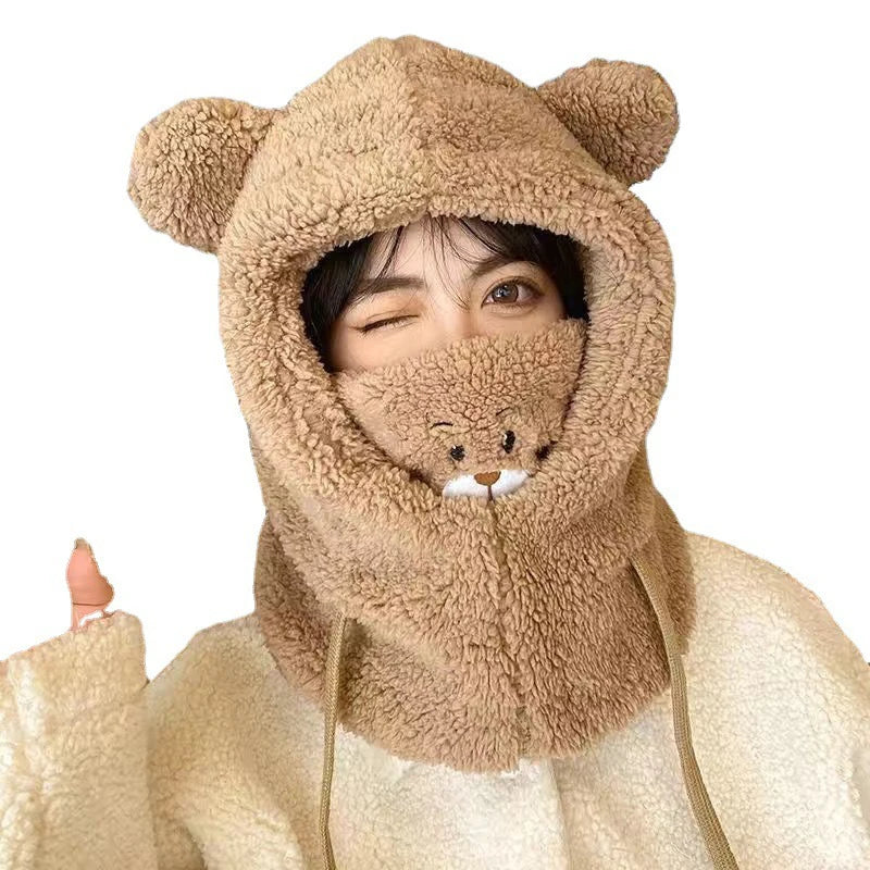 Kids Teddy Bear Balaclava – Fleece-Lined Hat & Scarf Hood (Ages 3–10)