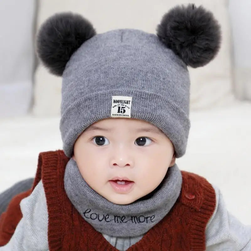 🍼 Baby Knit Hat & Scarf Set – Warm Winter Beanie with Ears (0–12 Months)