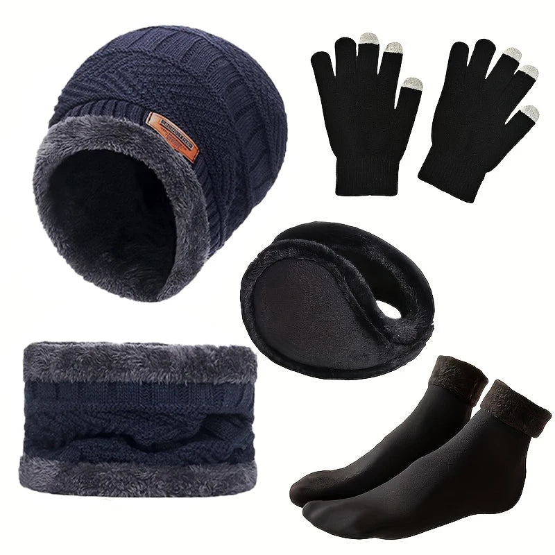 Men's winter hat, outdoor winter scarf, gloves, neckline, one plus cashmere insulated knit hat and socks
