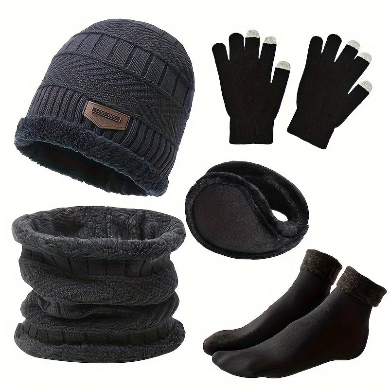 Men's winter hat, outdoor winter scarf, gloves, neckline, one plus cashmere insulated knit hat and socks