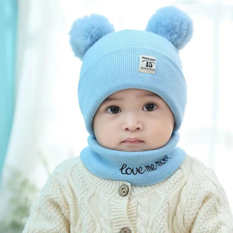 🍼 Baby Knit Hat & Scarf Set – Warm Winter Beanie with Ears (0–12 Months)