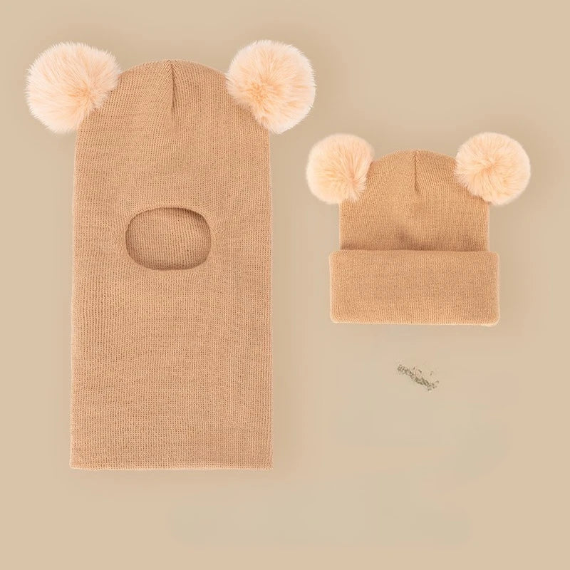 Kids Winter Hat Scarf Combo Lined Knit Ear Flap Hat with Neck Warmer Warm Unisex Pull-On Balaclava for Baby Toddler Boy Girl