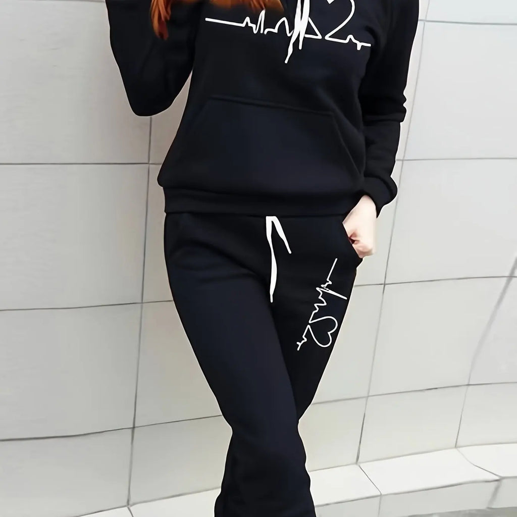 Women’s Heartbeat Hoodie & Jogger Set – Plush Comfort Loungewear