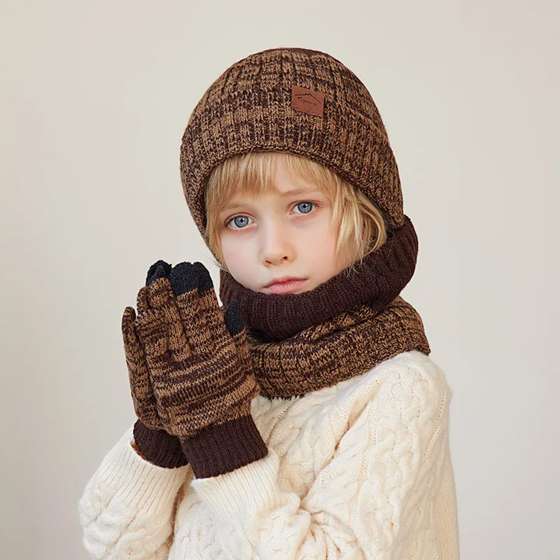 Kids Winter 3-Piece Set – Knitted Hat, Scarf & Gloves (Ages 4–6)