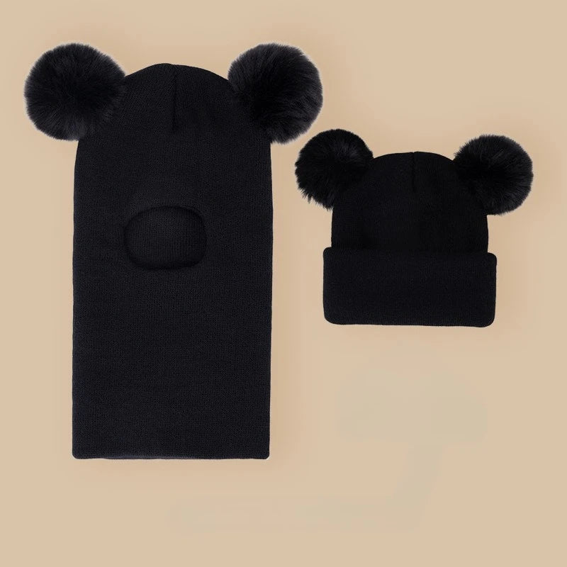 🐻 3. Kids Knit Winter Hat & Scarf Set – Fleece-Lined Balaclava (Ages 1–3)