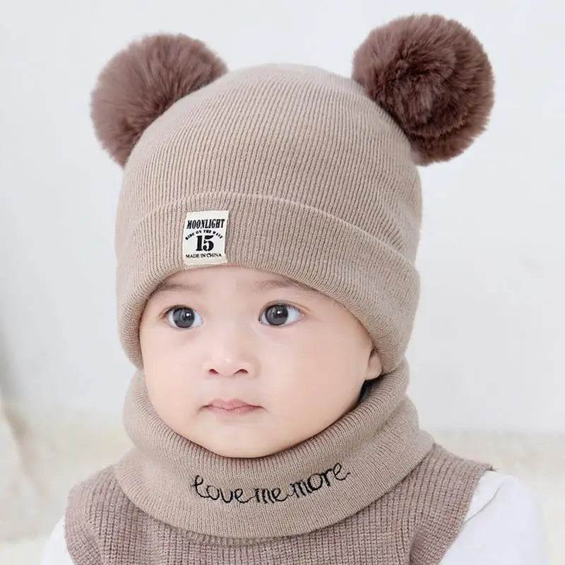🍼 Baby Knit Hat & Scarf Set – Warm Winter Beanie with Ears (0–12 Months)