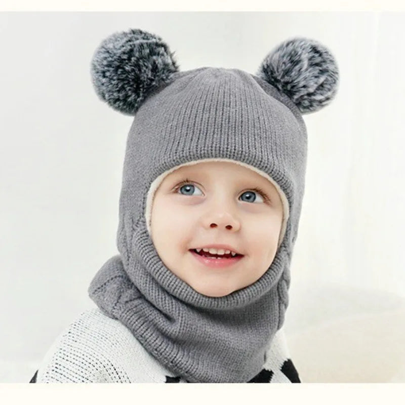 🐻 3. Kids Knit Winter Hat & Scarf Set – Fleece-Lined Balaclava (Ages 1–3)