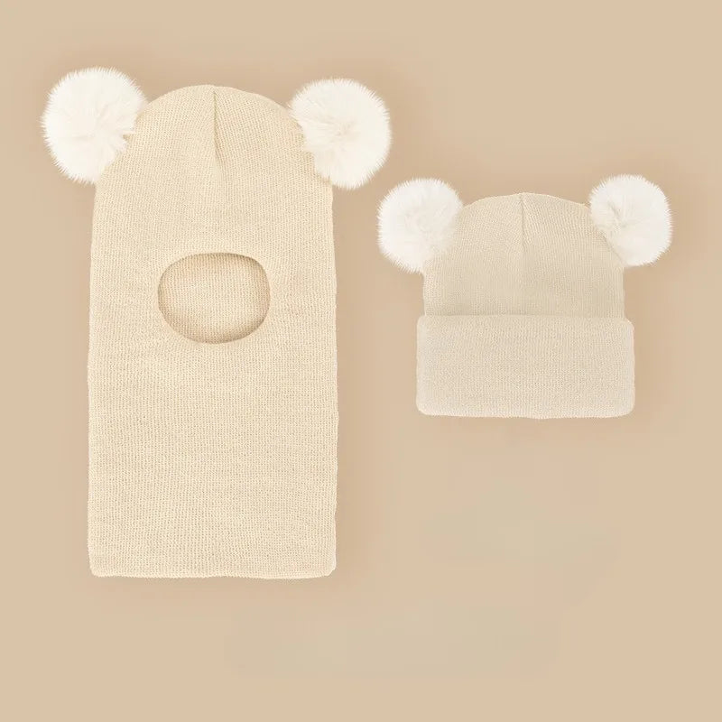 🐻 3. Kids Knit Winter Hat & Scarf Set – Fleece-Lined Balaclava (Ages 1–3)