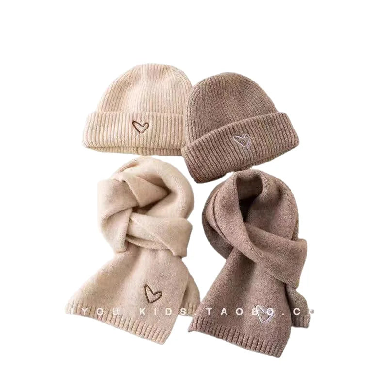 🧶 Kids’ Knit Hat & Scarf Set – Warm Winter Beanie with Matching Scarf (Ages 7–12)