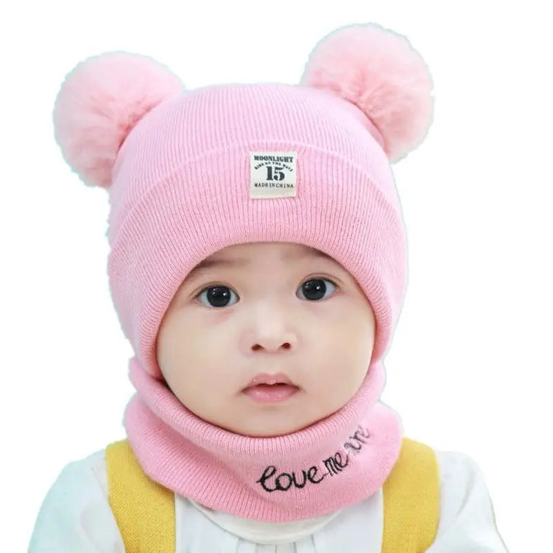 🍼 Baby Knit Hat & Scarf Set – Warm Winter Beanie with Ears (0–12 Months)
