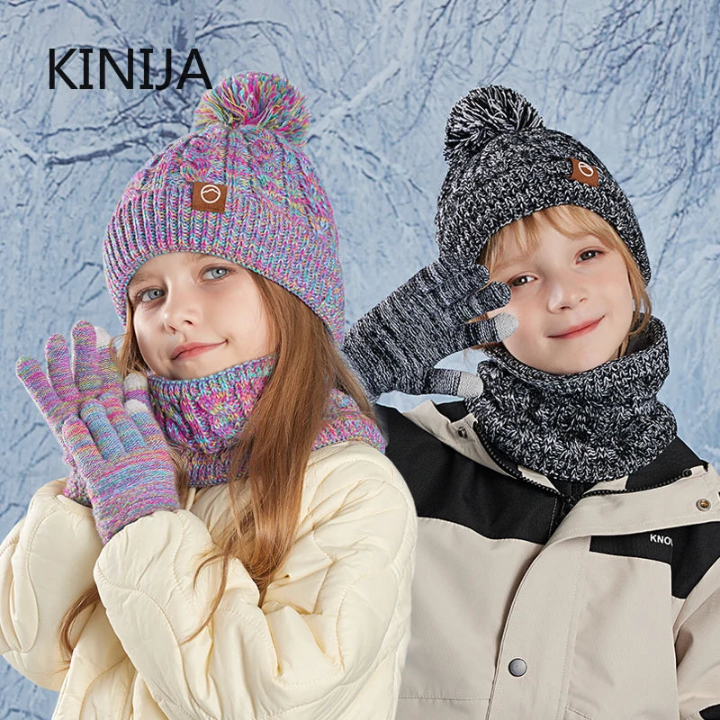 🧤 Kids 3-Piece Winter Set – Knitted Hat, Scarf & Gloves (Unisex)