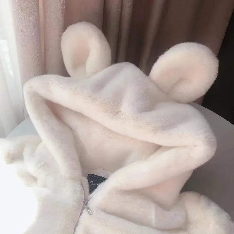 🐻  Bear Ears Hooded Jacket – Plush Fur Winter Coat