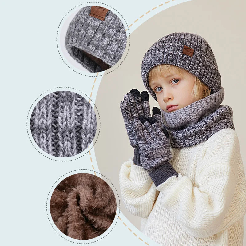 Kids Winter 3-Piece Set – Knitted Hat, Scarf & Gloves (Ages 4–6)