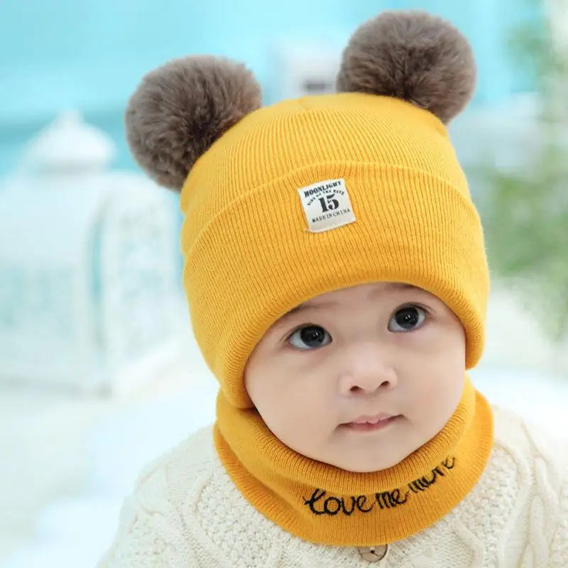 🍼 Baby Knit Hat & Scarf Set – Warm Winter Beanie with Ears (0–12 Months)