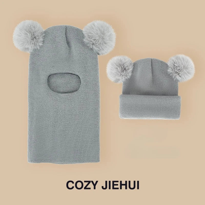 🐻 3. Kids Knit Winter Hat & Scarf Set – Fleece-Lined Balaclava (Ages 1–3)
