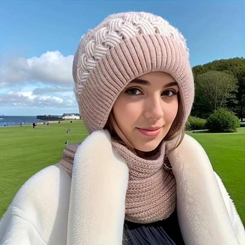 Glow West Women’s 2-in-1 Fleece-Lined Hat & Scarf | Winter Warm Knit Set