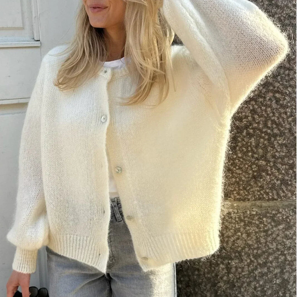 Women Solid Knitted Single Breasted Cardigan O-neck Long Sleeve Loose Soft Sweater 2024 Autumn Lady Knitwear ﻿
